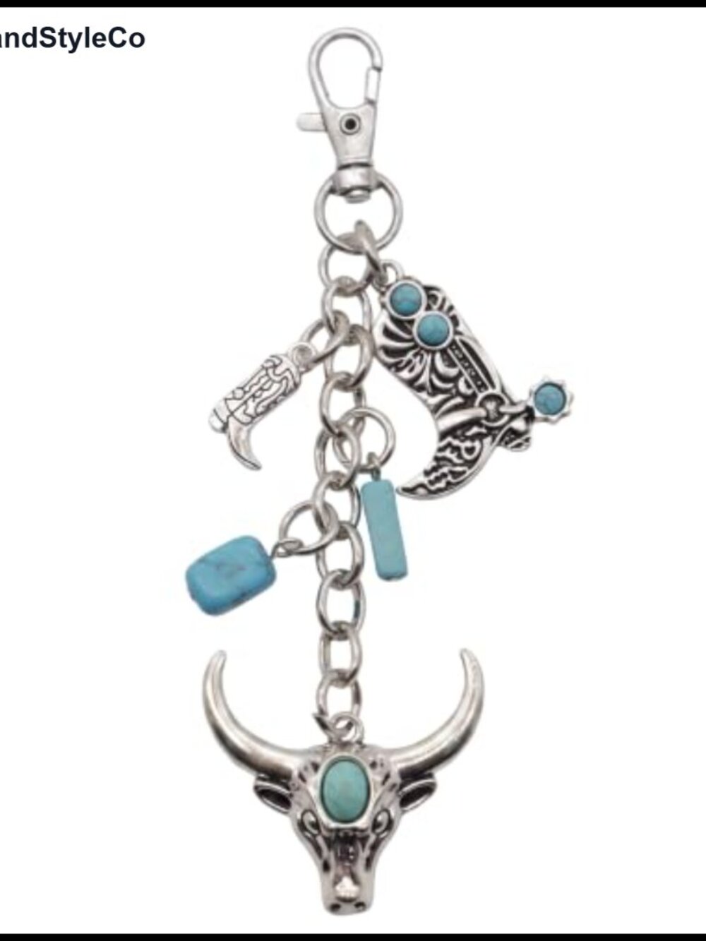 Western Cow Skull Boot Keychain Purse Charm Alloy Bag Clip